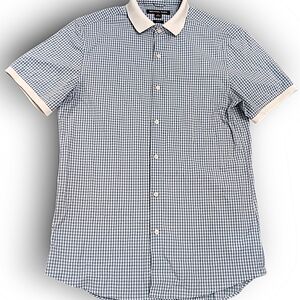 Michael Kors Mens Small Blue and White Checkered Casual Button Down Shirt